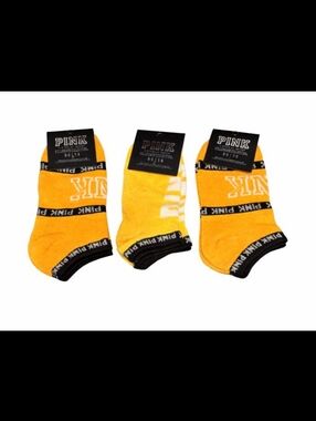 PINK Victoria's Secret Low-Cut Athletic Socks - Yellow & Black (3 Pair Bundle)